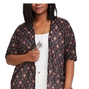 Torrid Geometric Patterned Kimono Cardigan Size 1 Dark Rich Colors Open Front
